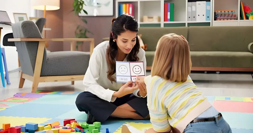 Parent talking to kids about mental health and emotions.